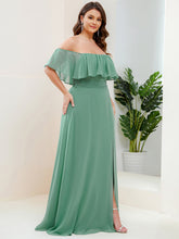 Load image into Gallery viewer, Color=Green Bean | womens-a-line-off-shoulder-ruffle-thigh-split-bridesmaid-dresses-es00969-2-Green Bean 68