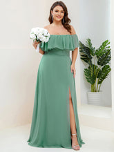 Load image into Gallery viewer, Color=Green Bean | womens-a-line-off-shoulder-ruffle-thigh-split-bridesmaid-dresses-es00969-2-Green Bean 66