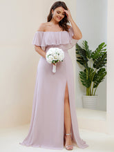 Load image into Gallery viewer, Color=Lilac | womens-a-line-off-shoulder-ruffle-thigh-split-bridesmaid-dresses-es00969-2-Lilac 80
