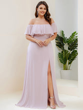 Load image into Gallery viewer, Color=Lilac | womens-a-line-off-shoulder-ruffle-thigh-split-bridesmaid-dresses-es00969-2-Lilac 76