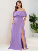 Load image into Gallery viewer, Color=Lavender | womens-a-line-off-shoulder-ruffle-thigh-split-bridesmaid-dresses-es00969-2-Lavender 81