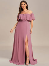 Load image into Gallery viewer, Color=Purple Orchid | womens-a-line-off-shoulder-ruffle-thigh-split-bridesmaid-dresses-es00969-2-Purple Orchid 101