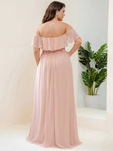 Load image into Gallery viewer, Color=Pink | womens-a-line-off-shoulder-ruffle-thigh-split-bridesmaid-dresses-es00969-2-Pink 107