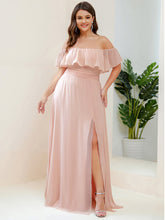 Load image into Gallery viewer, Color=Pink | womens-a-line-off-shoulder-ruffle-thigh-split-bridesmaid-dresses-es00969-2-Pink 106