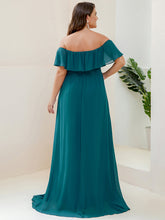 Load image into Gallery viewer, Color=Teal | womens-a-line-off-shoulder-ruffle-thigh-split-bridesmaid-dresses-es00969-2-Teal 112