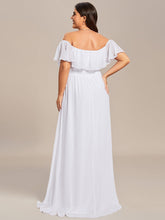 Load image into Gallery viewer, Color=White | womens-a-line-off-shoulder-ruffle-thigh-split-bridesmaid-dresses-es00969-2-White 117