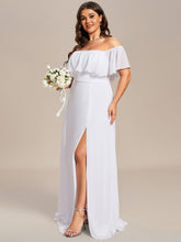 Load image into Gallery viewer, Color=White | womens-a-line-off-shoulder-ruffle-thigh-split-bridesmaid-dresses-es00969-2-White 119