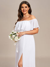 Load image into Gallery viewer, Color=White | womens-a-line-off-shoulder-ruffle-thigh-split-bridesmaid-dresses-es00969-2-White 118