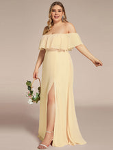 Load image into Gallery viewer, Color=Yellow | womens-a-line-off-shoulder-ruffle-thigh-split-bridesmaid-dresses-es00969-2-Yellow 123