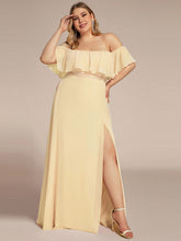 Load image into Gallery viewer, Color=Yellow | womens-a-line-off-shoulder-ruffle-thigh-split-bridesmaid-dresses-es00969-2-Yellow 124