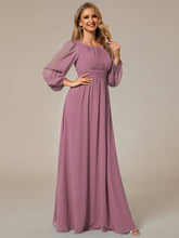 Load image into Gallery viewer, Color=Orchid | Round Neck Wholesale Bridesmaid Dresses with Long Lantern Sleeves-Orchid 1