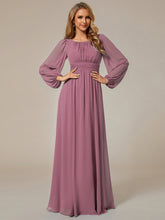 Load image into Gallery viewer, Color=Orchid | Round Neck Wholesale Bridesmaid Dresses with Long Lantern Sleeves-Orchid 5