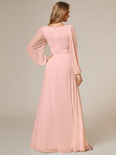 Load image into Gallery viewer, Color=Pink | Round Neck Wholesale Bridesmaid Dresses with Long Lantern Sleeves-Pink 3