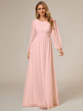 Load image into Gallery viewer, Color=Pink | Round Neck Wholesale Bridesmaid Dresses with Long Lantern Sleeves-Pink 2