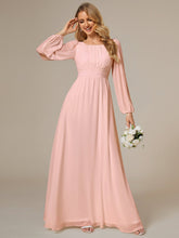 Load image into Gallery viewer, Color=Pink | Round Neck Wholesale Bridesmaid Dresses with Long Lantern Sleeves-Pink 1
