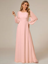 Load image into Gallery viewer, Color=Pink | Round Neck Wholesale Bridesmaid Dresses with Long Lantern Sleeves-Pink 4