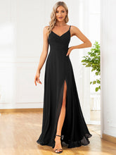 Load image into Gallery viewer, Color=Black | Elegant Spaghetti Straps Wholesale Chiffon Bridesmaid Dresses-Black 27