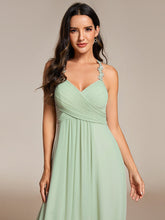 Load image into Gallery viewer, Color=Mint Green | Chiffon Halter Neck Backless Cross Strap Bridesmaid Dress-Mint Green 5