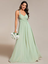 Load image into Gallery viewer, Color=Mint Green | Chiffon Halter Neck Backless Cross Strap Bridesmaid Dress-Mint Green 1