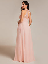Load image into Gallery viewer, Color=Pink | Chiffon Halter Neck Backless Cross Strap Bridesmaid Dress-Pink 10