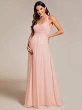 Load image into Gallery viewer, Color=Pink | Chiffon Halter Neck Backless Cross Strap Bridesmaid Dress-Pink 9