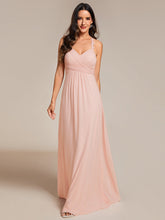 Load image into Gallery viewer, Color=Pink | Chiffon Halter Neck Backless Cross Strap Bridesmaid Dress-Pink 8