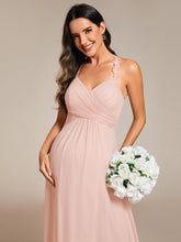 Load image into Gallery viewer, Color=Pink | Chiffon Halter Neck Backless Cross Strap Bridesmaid Dress-Pink 12