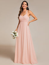 Load image into Gallery viewer, Color=Pink | Chiffon Halter Neck Backless Cross Strap Bridesmaid Dress-Pink 11