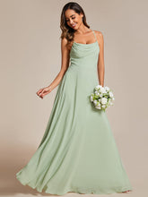 Load image into Gallery viewer, Color=Mint Green | Spaghetti Straps Draped Collar Floor Length Bridesmaid Dress -Mint Green 8