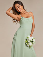 Load image into Gallery viewer, Color=Mint Green | Spaghetti Straps Draped Collar Floor Length Bridesmaid Dress -Mint Green 9