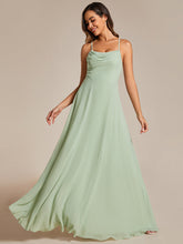 Load image into Gallery viewer, Color=Mint Green | Spaghetti Straps Draped Collar Floor Length Bridesmaid Dress -Mint Green 11