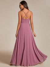 Load image into Gallery viewer, Color=Orchid | Spaghetti Straps Draped Collar Floor Length Bridesmaid Dress -Orchid 18