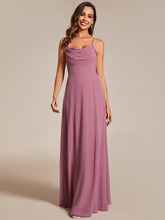 Load image into Gallery viewer, Color=Orchid | Spaghetti Straps Draped Collar Floor Length Bridesmaid Dress -Orchid 15
