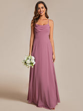 Load image into Gallery viewer, Color=Orchid | Spaghetti Straps Draped Collar Floor Length Bridesmaid Dress -Orchid 17