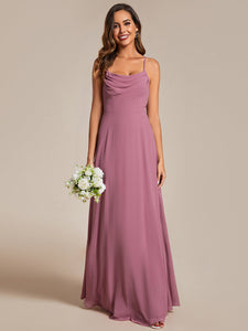 Color=Orchid | Spaghetti Straps Draped Collar Floor Length Bridesmaid Dress -Orchid 17