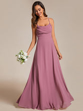Load image into Gallery viewer, Color=Orchid | Spaghetti Straps Draped Collar Floor Length Bridesmaid Dress -Orchid 19
