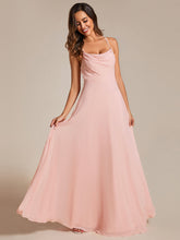 Load image into Gallery viewer, Color=Pink | Spaghetti Straps Draped Collar Floor Length Bridesmaid Dress -Pink 