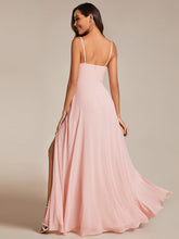 Load image into Gallery viewer, Color=Pink | Chiffon Spaghetti Strap Bridesmaid Dress with High Split-Pink