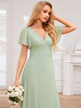 Load image into Gallery viewer, Color=Mint Green | Elegant Bandage Backless Chiffon Evening Dresses with Ruffles Sleeve-Mint Green 5