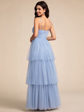 Load image into Gallery viewer, Color=Light Blue | Romantic V Neck See-Through Cake pleated Bridesmaid Tulle Dresses-Light Blue 12
