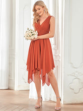 Load image into Gallery viewer, Color=Burnt Orange | Sleeveless V Neck Mini Wholesale Chiffon Bridesmaid Dress-Burnt Orange 4