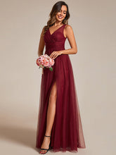 Load image into Gallery viewer, Color=Burgundy | Maxi Spaghetti Strap Sequin Hollow Wholesale Bridesmaid Dress-Burgundy 3