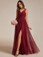 Load image into Gallery viewer, Color=Burgundy | Maxi Spaghetti Strap Sequin Hollow Wholesale Bridesmaid Dress-Burgundy 1