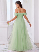 Load image into Gallery viewer, Color=Mint Green | Elegant Spaghetti Straps Sweetheart Neckline Pleated Tulle Bridesmaid Dresses with Padded Enough-Mint Green 7