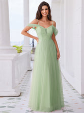 Load image into Gallery viewer, Color=Mint Green | Elegant Spaghetti Straps Sweetheart Neckline Pleated Tulle Bridesmaid Dresses with Padded Enough-Mint Green 8