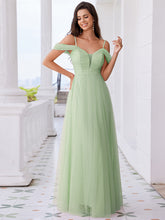 Load image into Gallery viewer, Color=Mint Green | Elegant Spaghetti Straps Sweetheart Neckline Pleated Tulle Bridesmaid Dresses with Padded Enough-Mint Green 9