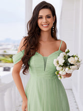Load image into Gallery viewer, Color=Mint Green | Elegant Spaghetti Straps Sweetheart Neckline Pleated Tulle Bridesmaid Dresses with Padded Enough-Mint Green 10