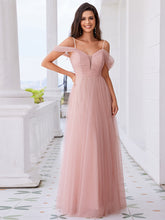 Load image into Gallery viewer, Color=Pink | Elegant Spaghetti Straps Sweetheart Neckline Pleated Tulle Bridesmaid Dresses with Padded Enough-Pink 13