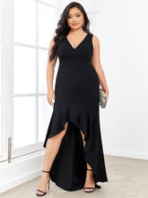 Load image into Gallery viewer, Color=Black | Fishtail Asymmetrical Hem Deep V Neck Wholesale Evening Dresses-Black 4
