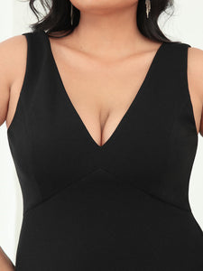 Color=Black | Fishtail Asymmetrical Hem Deep V Neck Wholesale Evening Dresses-Black 5